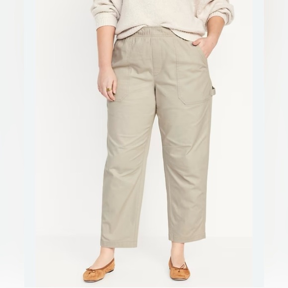 Old Navy High Rise Pulla Utility Pants Pull On Stretch Beige Pants-Size 2X NWT - Picture 1 of 14